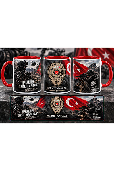 Polis Özel Harekat Logo Baskılı Kupa Bardak Hediyelik İsimli Kişiye Özel
