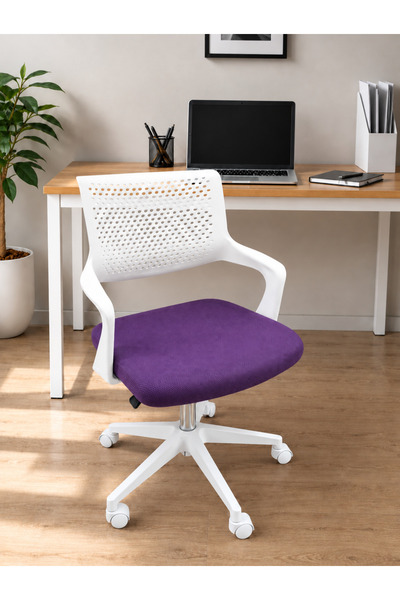 VİZYON SEPET Mor Ergonomik Fileli Ofis Çalışma Koltuğu - Beyaz Çalışma Koltuğ...