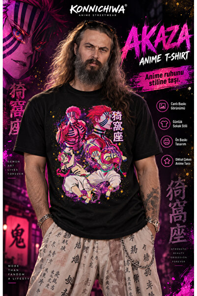 FG KONNİCHİWA Demon Slayer Akaza Tanjiro Nezuko Zenitsu Inosuke Printed Black...