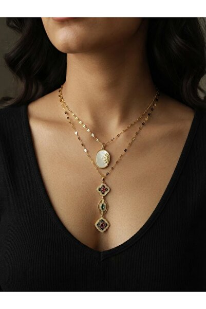ROYAL SPARK Double Combination Necklace with Zircon Stones, Colorful Details ...