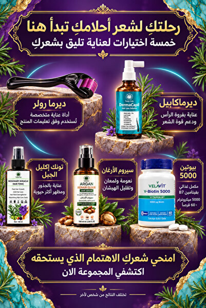 Tuliplifeoffical Hair Regrowth Set: Dermacapil, Dermaroller, Biotin, Rosemary...