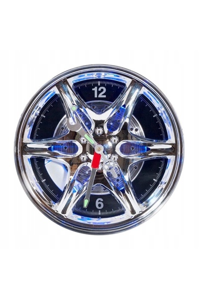 MG Ceas auto de 27cm, cu roată cromată și iluminare LED albastră