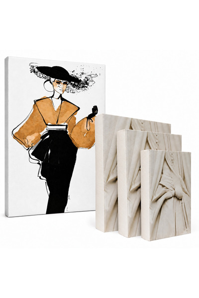 HOME MODE Fashion Wall Art with Decorative Storage Book Boxes, 3 Wooden Faux ...