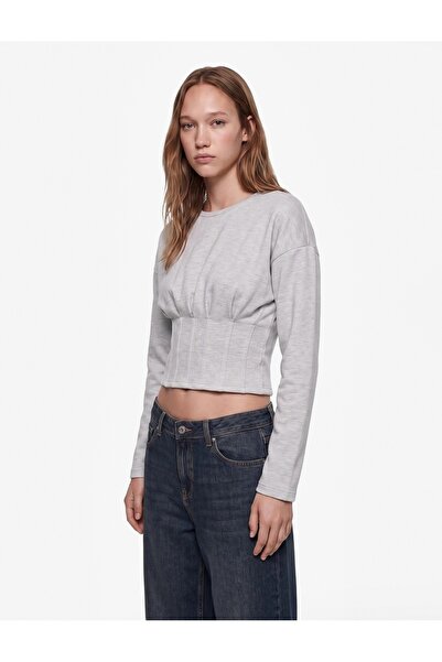 Koton Slim Fit Long Sleeve Crew Neck T-Shirt with Corset Detail
