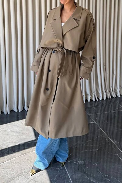 Suziş Oversize Polyviscon Long Trench Coat with Shoulder Apollets 9476