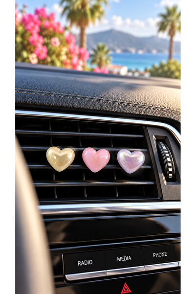 TEMUNGUR Salmon Pink Lilac Heart Car Interior Air Conditioning Ornament Set of 3