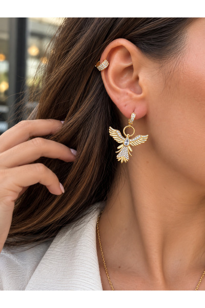 ANKA JEWELLRY Steel Women's Earrings – Gold Earrings with Angel Wings and Zir...