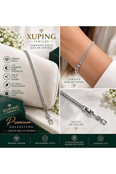 XUPING JEWELRY Gümüş Renk Full Taşlı Su Yolu Yıldız Detaylı Kadın Bileklik