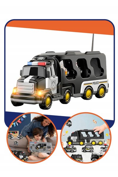NO BRAND SET POLIȚIE TRANSPORTER MAȘINI DE POLIȚIE GARAJ LUMINI LED ȘI SUNEȚE...