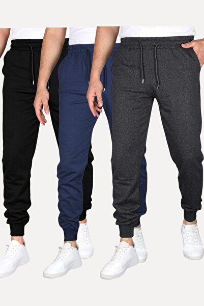 SURMARİ Set of 3 Unisex Regular Fit Ribbed Leggings in Black, Gray, Navy Blue...