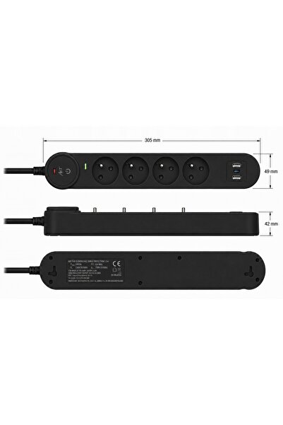 ART Prelungitor FU815 USB A+C 3m Siguranță automată