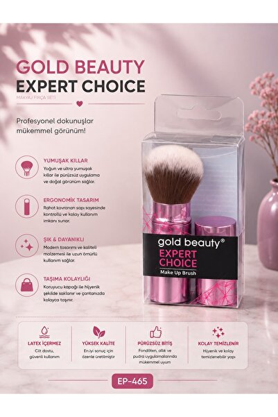 Gold Beauty Profesyonel Makyaj Fırçası – Yumuşak Kıllı, Kapaklı ve Taşınabilir