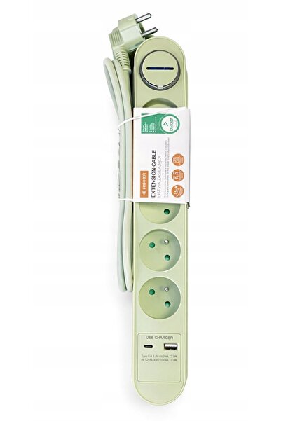 Hykker Prelungitor cu 5 prize + USB + USB C Verde Pastel