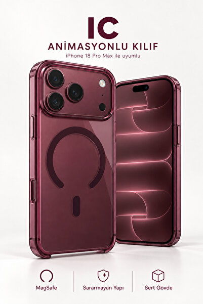 Evax [IC] iPhone 18 Pro Max Uyumlu ANİMASYONLU Şeffaf Sert Mika SARARMAZ Mags...