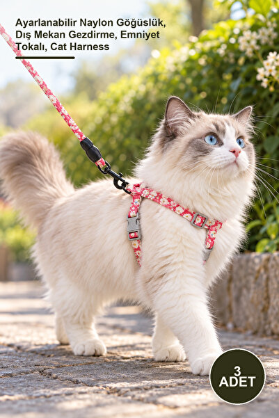 Yenilig 3 Pieces Cat Walking Harness – Adjustable Nylon Harness, Outdoor Walk...