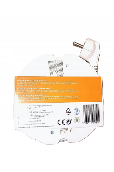Hykker Prelungitor rotund cu 4 prize, întrerupător, 2xUSB 1,2A, alb