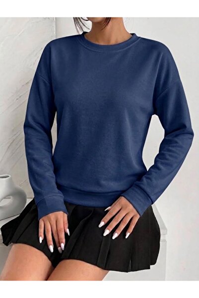 MODA NAZAN Kadın Oversize Sweatshirt 2 İplik Oysho Kumaş Bisiklet Yaka Basic ...