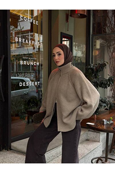 salisburys Molly Nelly Kadın Oversize Triko Çift Fermuarlı Hırka