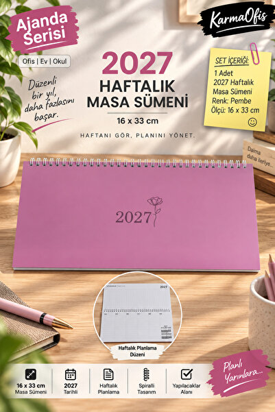 KarmaOfis 2027 Haftalık Masa Sümeni 16x33 cm Spiralli Masaüstü Planlayıcı Aja...