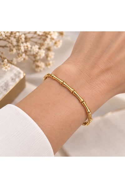 GlaMLo Accessories Σταθερό βραχιόλι από ανοξείδωτο ατσάλι, σχέδιο μπαμπού, 6,...