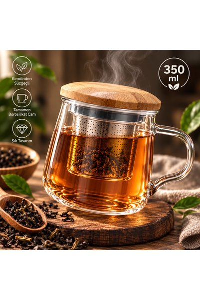 THIRTEEN SELECT 350 ml Borosilicate Glass Mug with Strainer – Glass Lid, Herbal Tea Brewing Cup