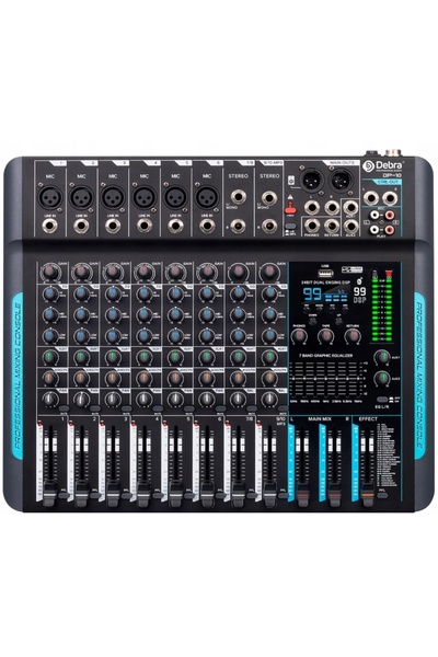 DEBRA Mixer audio cu 10 canale USB 48V DSP EQ cu 7 benzi stereo DJ înregistra...