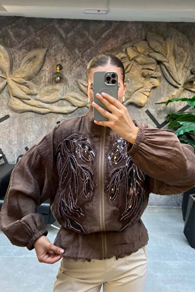sunfyre Embroidered Stand Collar Tencel Design Zippered Jacket Sun527