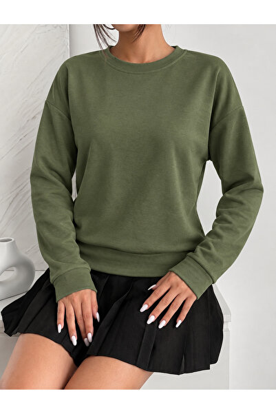 MODA NAZAN Women's Oversize Sweatshirt 2 Thread Oysho Fabric Crew Neck Basic Sweat