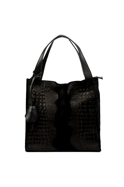Vera Pelle Geantă din piele CROCO crocodil shopper clasic A4 LUKA negru