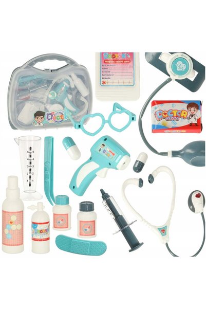 Ikonka Trusă de doctor într-o valiză, accesorii de doctoriță, albastru, pentr...