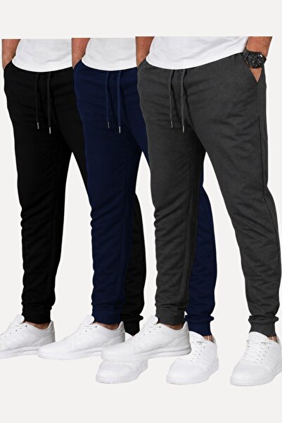 SURMARİ Set of 3 Unisex Regular Fit Ribbed Leggings in Black, Gray, Navy Blue...