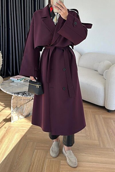 Suziş Oversize Polyviscon Long Trench Coat with Shoulder Apollets 9476