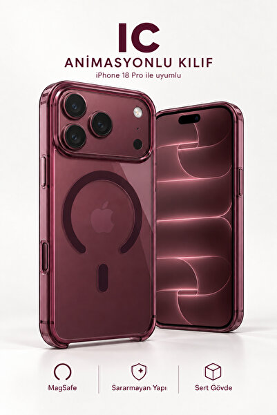 Evax [IC] iPhone 18 Pro Uyumlu Burgonya ANİMASYONLU Şeffaf Sert Mika SARARMAZ...