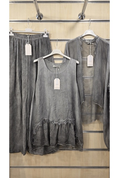 Park Moda Italian 3-Piece Silk Set with Fringe Detail