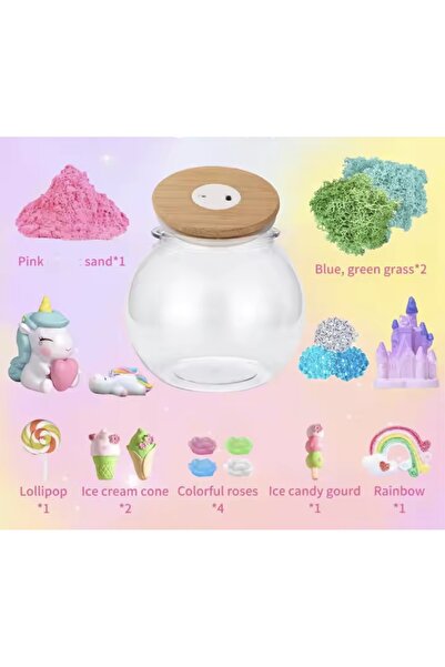 NO BRAND Set creativ: 2 terarii unicorn, lampă LED, telecomandă, nisip cinetic