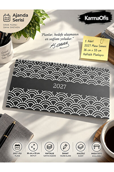 KarmaOfis 2027 Masa Sümeni Ajanda 16x33 cm Haftalık Planlayıcı Spiral Masaüst...