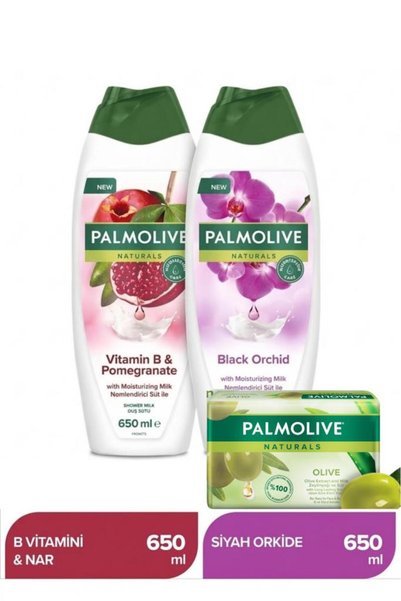 Palmolive Naturals 650 ml Duş Jeli x2 (Siyah Orkide + Nar) + Naturals Zeytin ...