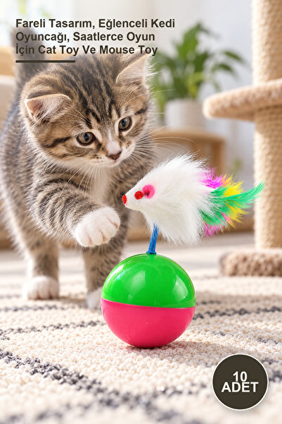 Yenilig 10 Pieces Cat Play Balls – Mouse Design, Fun Cat Toy, Cat Toy and Mou...