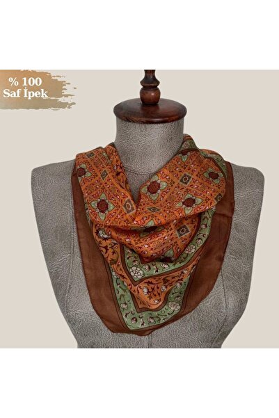 %100 Saf İpek Yonca Desen Mini Fular - Bandana (50x50 cm)