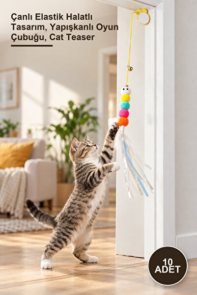 Yenilig 10 Pieces of Elastic Adhesive Cat Play Rods – Elastic Rope Design wit...