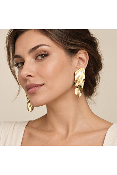 GlaMLo Accessories Εντυπωσιακά μακριά σκουλαρίκια με κυματιστό σχέδιο και γυα...
