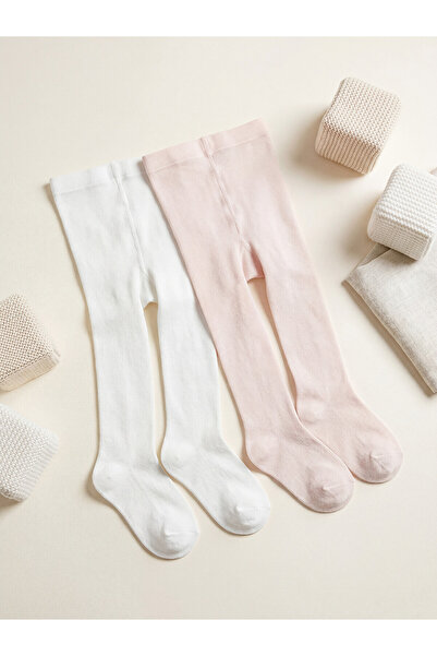 LC Waikiki Nevavm Farkıyla Lcw Baby White Basic Thin Baby Girl Pantyhose 2-Pack