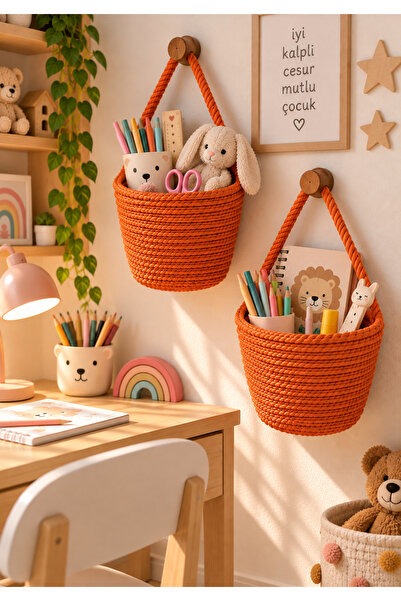 EGE ÖRGÜM 12X11 cm Mini Decorative Hanging Basket – Children's Room Stationer...