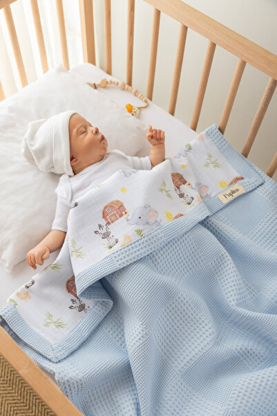 Puplins Bebek Battaniyesi %100 Pamuk Waffle 80x64 Kişiye Özel İsimli