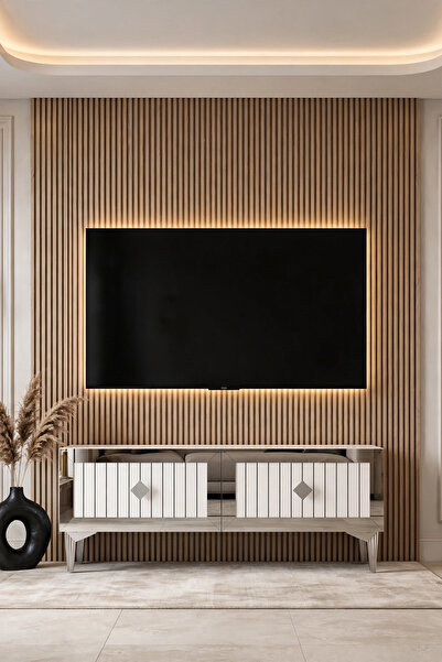 Lidya Tv Stand Beyaz-gümüş-120 cm