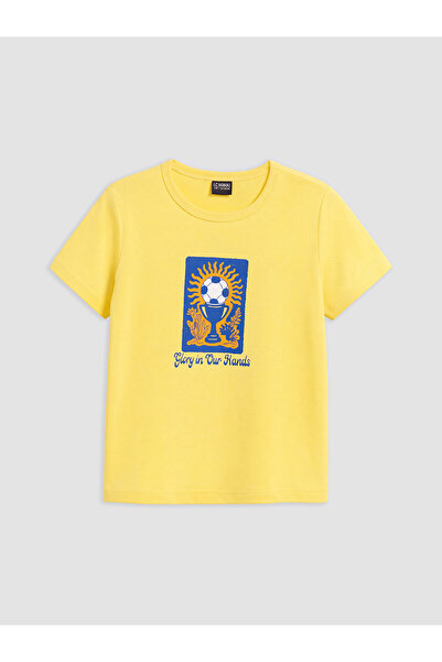 LC Waikiki Two Mt Shop Quality Yellow Oval Collar Printed Boys' T-Shirt