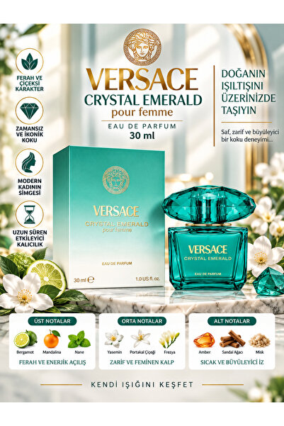 Versace Crystal Emerald EDP 30 ml – Bergamot, Mandalina ve Çiçeksi Notalı Kad...