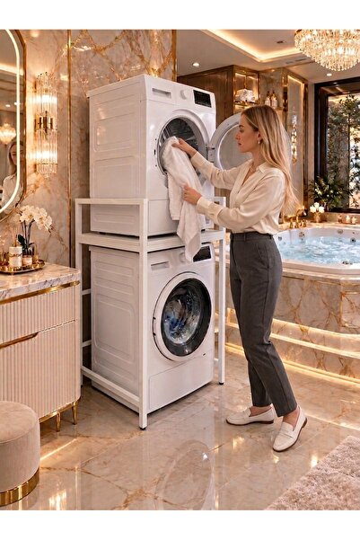 HOMEBELLA Premium Beyaz Metal Çamaşır ve Kurutma Makinesi Dolabı Banyo Düzenl...