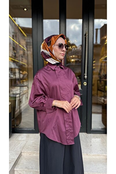 QOOQ STORE 27FW205 Çift Patlı Pamuk Kadın Gömlek Bordo