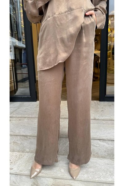 QOOQ STORE 27FW327 Dikiş Detay Kadın Pantolon Haki Yeşil